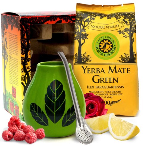 Zestaw Exclusive Mate Green Flor de Limonero 200g + Bombilla Liza + Matero Hoja Green